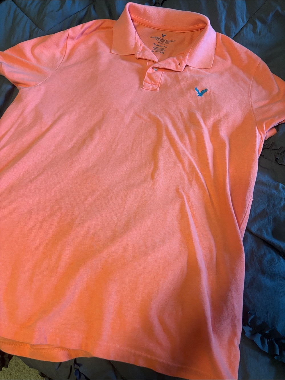 American Eagle Outfitters Orange Polo with Blue Logo Accent